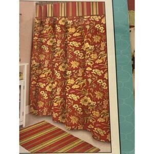 Vintage Waverly Red Floral Stripe Shower Curtain NEW